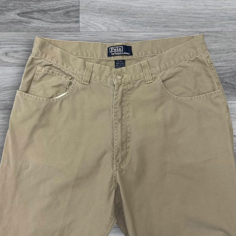 Polo Ralph Lauren Khaki Chino Pants Mens 34x30 Tan 100% Cotton Straight Leg‎